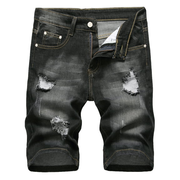 LZLER Stretch Jean Shorts for Men Ripped Denim Shorts Black Jeans Shorts