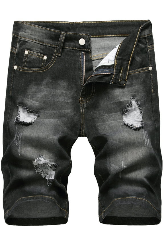 Stretch Jean Shorts for Men Ripped Denim Shorts Black Jeans Shorts