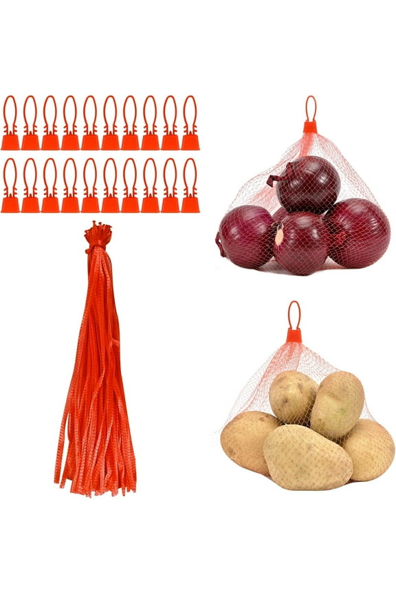 100 Pcs Reusable Produce Mesh Bags, 24 inch Reinforced Mesh Bag with Plastic Fastening Latch, Fruits Vegetables Storage Nylon Bags, Grocery Toys Bags, Seafood Boil Bag