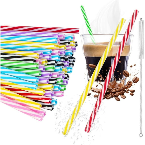 LZLINGMEI 100Pack Reusable Straws, Plastic Straws with Straw Brush, Thickened Plastic Drinking Straws, for Smoothies, Juice, Cocktail, Hot Drink