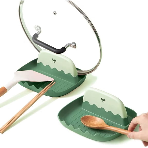 LZLINGMEI 2Pcs Lid and Spoon Rest for Kitchen Counter, Cooking Ladle/Spatula/Spoon Holder for Stove Top, Utensil Rest with Pot Lid Holder for Countertop