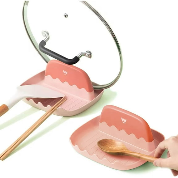 LZLINGMEI 2PCS Lid and Spoon Rest for Kitchen Counter, Cooking Holder for Stove Top, Utensil Rest with Pot Lid Holder for Countertop(Pink)