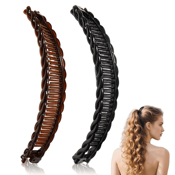 LZLINGMEI 2PCS Banana Clips,Vintage Clincher Combs Tool for Thick Curly Long Hair,Clips Banana Hair Comb Fish Grip Slide Claws Set for Women(Black and Brown)