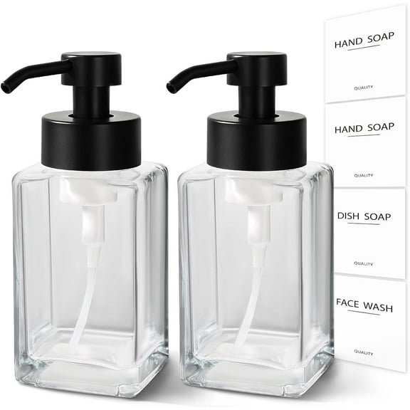 LZLINGMEI 2Pcs Foaming Soap Dispenser, Foaming Hand Soap Dispenser Set,Refillable Foam Soap Dispenser With Foaming Pump, Labels, Square Foam Soap Hand Dispenser For Bathroom, Kitchen