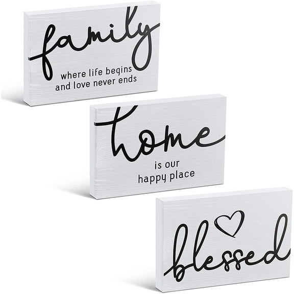 LZLINGMEI 3 Pieces Family Home Blessed Rustic Sign Mini Wood Decorative Signs Farmhouse Woodworks Decors Table Decorations Signs for Bedroom Kitchen Living Room Table Decorations