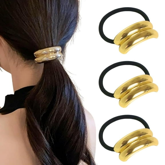 LZLINGMEI 3PCS Metal Ponytails Hair Cuffs, Gold Geometric Hair Ties Fashion Glossy Arch Ponytail Hair Tie for Women Hair Accessories（Gold）