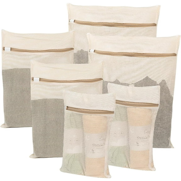 LZLINGMEI 6-Piece Laundry Bag, Durable Organic Cotton Mesh Laundry Bag, Sturdy Zipper, Breathable Mesh, Exquisite Laundry Bag for Underwear, Clothes,Shoes and Socks