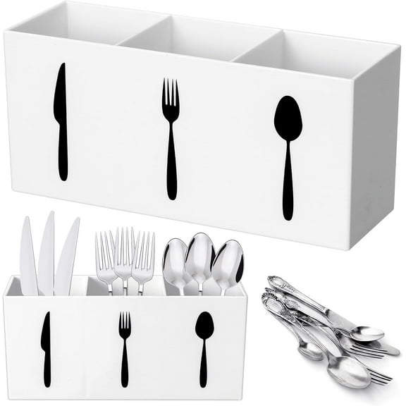 LZLINGMEI Acrylic Cutlery Storage Organizer Bin Silverware Caddy Countertop Knife Spoon and Fork Holder Kitchen 3 Section Tableware Storage Box for Cabinet Indoor Home Flatware Dining Room