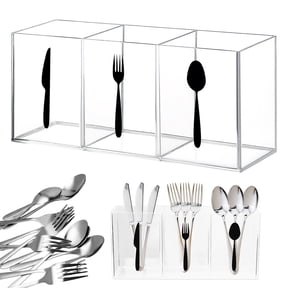 LZLINGMEI 1PC Acrylic Cutlery Storage Organizer,Silverware Caddy Countertop Knife Spoon and Fork Holder Kitchen,3 Section Tableware Storage Box for Cabinet Dining Room(Clear)