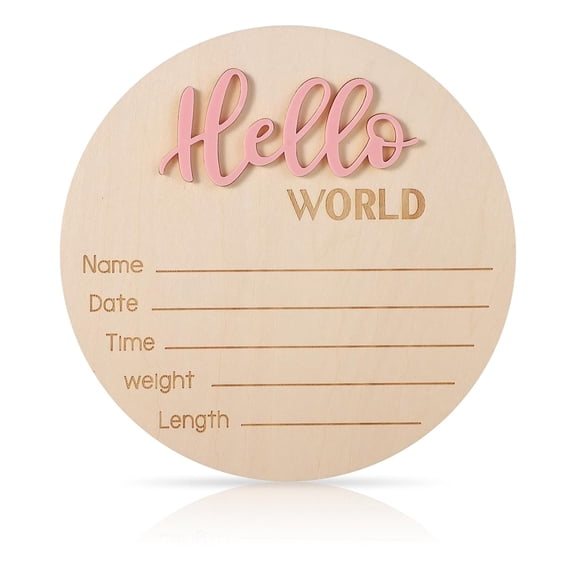LZLINGMEI Announcement Sign, 5.9in Wooden Hello World Sign Baby Welcome Sign Birth Baby Name Plaques for Newborn Boys and Girls Photo Props Baby Shower Hospital