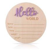 LZLINGMEI Announcement Sign, 5.9in Wooden Hello World Sign Baby Welcome Sign Birth Baby Name Plaques for Newborn Boys and Girls Photo Props Baby Shower Hospital