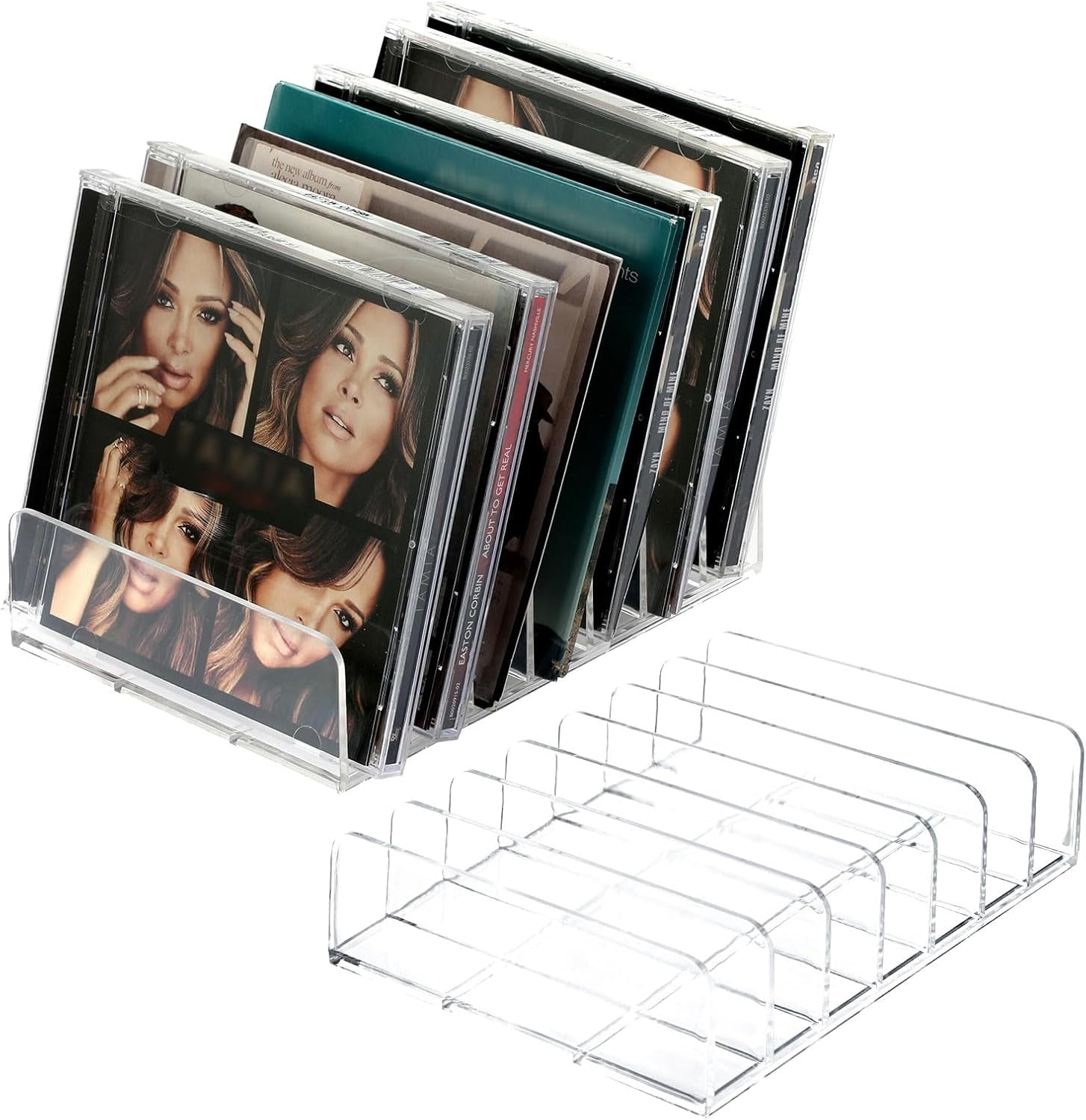 LZLINGMEI Clear CD Holder, 7 Slot DVD Storage Rack Holds 14 CDs ...