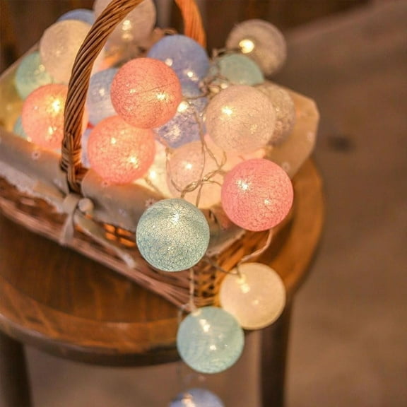 LZLINGMEI Cotton Ball Fairy Lights,20 LED Ball Fairy Lights Battery Operated, Colorful Ball Fairy Lights for livingRoom Bedroom Christmas Wedding Party