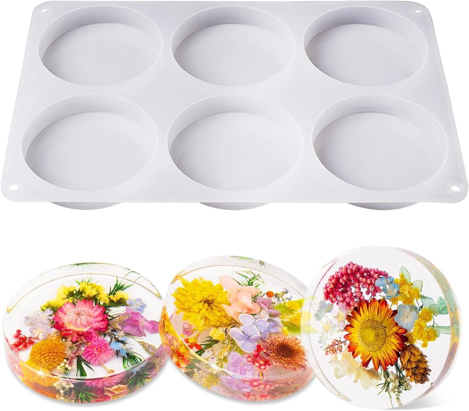 LZLINGMEI Extra Deep Coaster Resin Molds Silicone, Large 6 Cavity Silicone Molds for Resin, Round Silicone Coaster Molds for Epoxy Resin, Cups Mats, DIY Craft