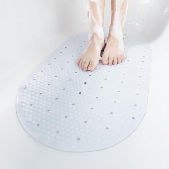 LZLINGMEI Oval Bath Mat Non Slip, 68x38 CM Bubble Shower Mat for Bathroom, Machine Washable Bathtub Mat Non-Slip with Suction Cups and Drain Holes, Bathroom Accessories, Clear