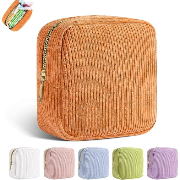 LZLINGMEI Period Bag for Teen Girls, Corduroy Sanitary Napkin Storage Bag, Menstrual Pad Bag Tampon Holder for Purse