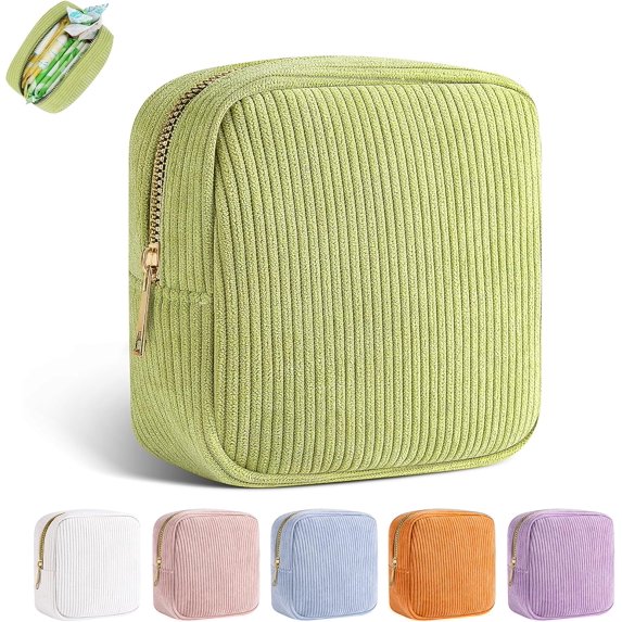 LZLINGMEI Period Bag for Teen Girls, Corduroy Sanitary Napkin Storage Bag, Menstrual Pad Bag Tampon Holder for Purse