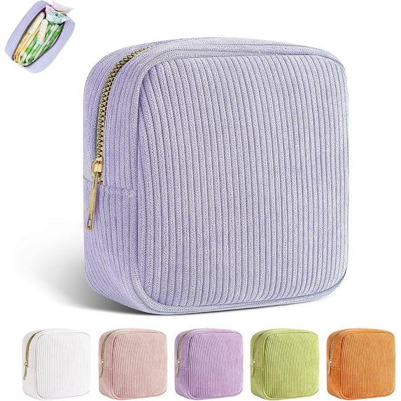 LZLINGMEI Period Bag for Teen Girls, Corduroy Sanitary Napkin Storage Bag, Menstrual Pad Bag Tampon Holder for Purse(Lilac)
