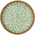 thumbnail image 1 of LZLINGMEI Round Rattan Tray for Home Decor 11.8 inch, Modern and Boho Decor Serving Tray with Mother of Pearl Inlay, Wicker Basket for Coffee Table, Hand Woven Decorative Tray Plates, 1 of 7