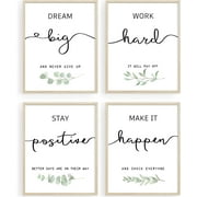LZLINGMEI Set of 4 Inspirational Wall Art Office Decor, Motivational UNFRAMED Wall Art Prints for Bedroom,Living Room,Office