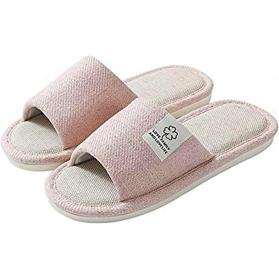 LZLINGMEI Slippers for Women,Memory Foam Soft Warm Slip On Open Toe Linen Cotton House Slippers,Anti-Skid Cozy for Indoor Outdoor Slippers