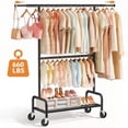 thumbnail image 1 of UNTIMATY Heavy Duty Clothes Rack, Double Rod Clothing Rack for Hanging Clothes, Rolling Garment Rack, Adjustable Freestanding Wardrobe Closet Coat Rack for Bedroom Laundry Living Room, Black, 1 of 11