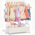 thumbnail image 1 of LZNIOZ Kids Clothing Rack Double Rod Clothes Rack with Bottom Storage Toddler Dress Up Rack, White, 1 of 7