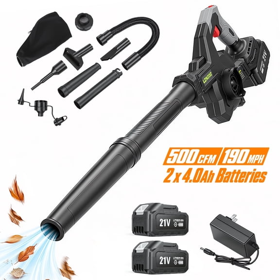 UNTIMATY 190 MPH 500 CFM 21V Battery Powered Handheld Leaf Blower and Vacuum 3-in-1 Cordless Leaf Blower with 2 x 4.0Ah Batteries and Charger