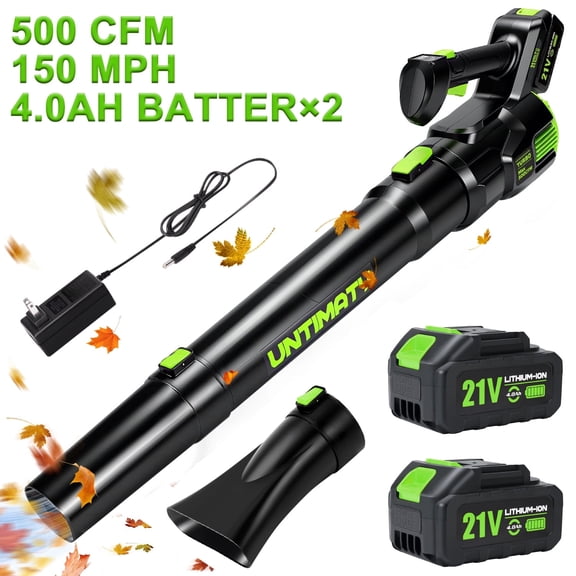 UNTIMATY 150 MPH 500 CFM 21V Battery Powered Handheld Cordless Leaf Blower with 2 x 4.0Ah Batteries and Charger