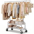 thumbnail image 1 of LZNIOZ 660 lbs Heavy Duty Clothes Rack, Garment Rack with Wheels and 2 Mesh Shelves, Stainless Steel Clothing Racks for Hanging Clothes Organizer , 66"L×71"H×17"W, 1 of 11