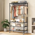 thumbnail image 1 of LZNIOZ Rolling 4-Shelf Clothes Rack with Wheels and Side Hooks Large Heavy Duty Metal Garment Rack Closet Organizer, 1 of 9