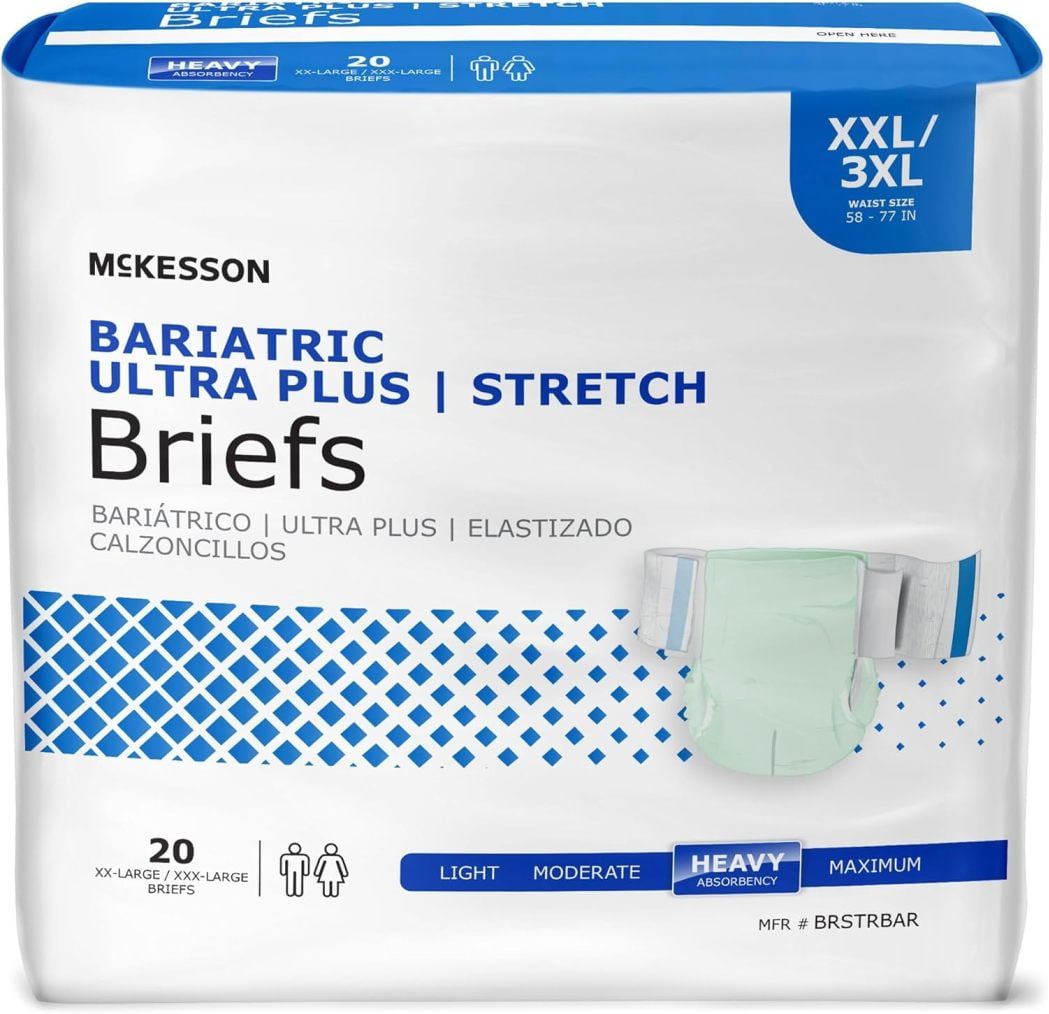 LZQP Ultra Plus Stretch Briefs, [20 Count], XXL/3XL, 58-77 in. Incontinence Adult Diapers, Heavy Absorbency, Unisex, Disposable, Elastic Leg Gathers and Contoured Fit for Men and Women