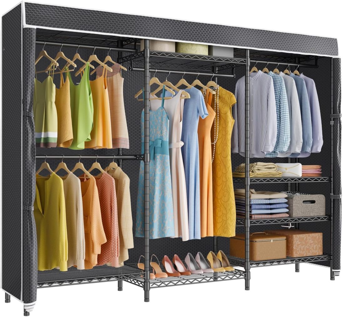 Outdoor Covered Cloths Rack LZQP V5C Plus Covered Clothes Rack Portable Wardrobe Closet, Heavy Duty ...