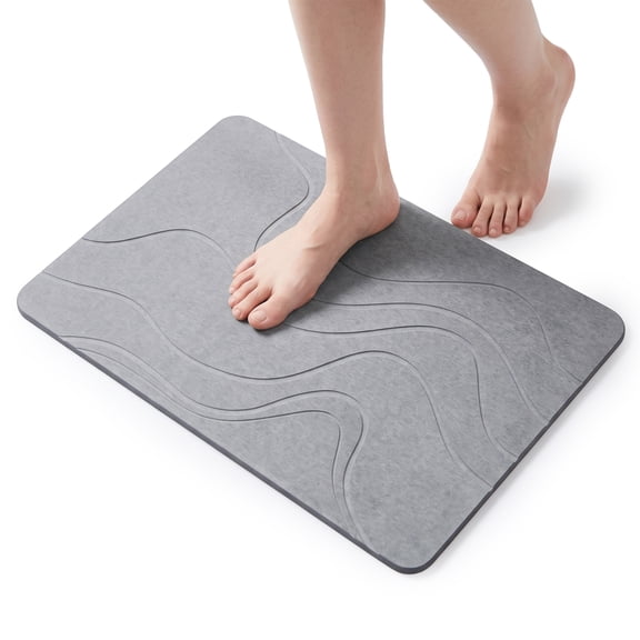 LZSDS Stone Bath Mat, 24" x 15" Diatomaceous Earth Bath Mat with Anti-Slip Base, Quick Dry Bathroom Stone Mat, Grey