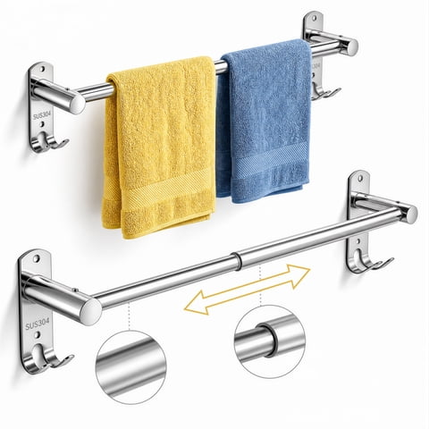 LZSDS Towel Racks for Bathroom Wall Mounted, 304 Stainless Steel Retractable Towel Bar 16-29 in with Hooks