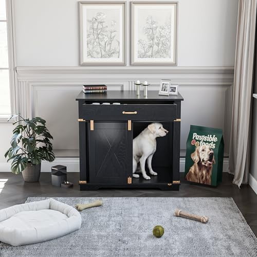 LZUUOB 37.8'' Dog Crate Furniture with Storage Drawer, Decorative ... - Small Breed Dog Crate Storage Solutions For Indoor Living