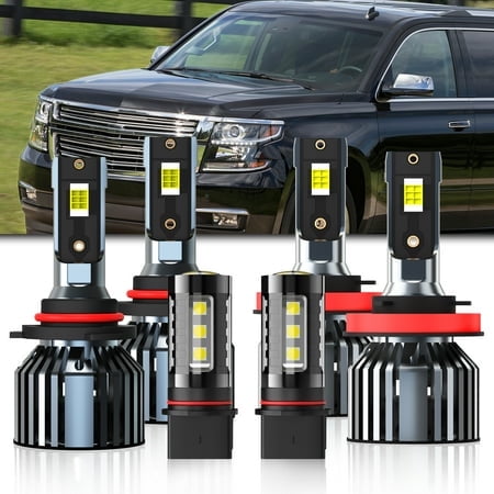 LZYMAXDM Fit for Chevrolet Suburban 2015-2020 H11/H9/H8 9005/HB3 LED Bulbs Combo 6000K White,H11 9005 PSX26W LED Lights Fog Lights Canbus,Fan Mini Size Plug and Play, Pack of 6