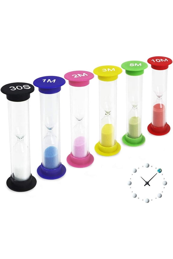 6 Pack Sand Timer Colorful Hourglass Sandglass Timer 30 sec/ 1 min//2 mins/ 3 mins/5 mins/10 mins/Sand Clock Timer for Kids Games Classroom Home Office