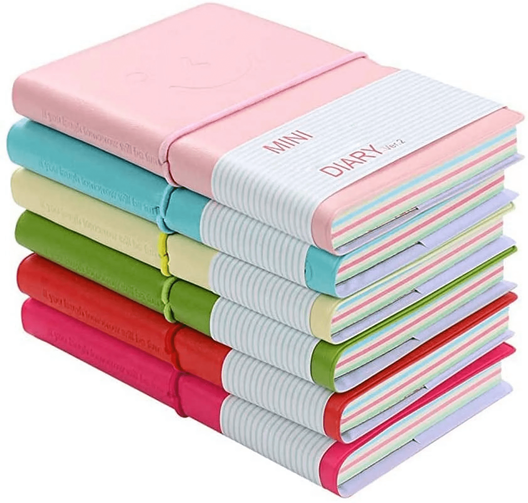 LZYMSZ 6PC Pocket Notebook, Mini Smiley Diary Notepads with Imitation-Leather Cover, Blank Pages, Portable Pocket Memo Book Easy to tear off, 12.57.5cm/53inch