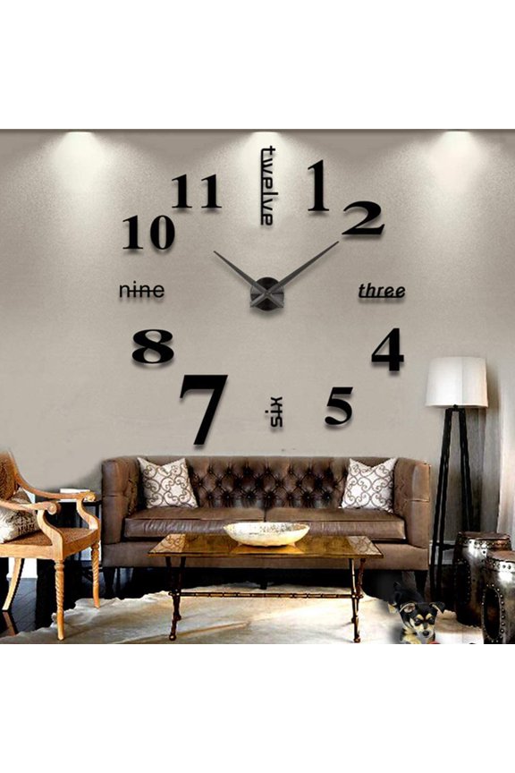 DIY Wall Clock Modern 3D Wall Clock with Mirror Numbers Stickers for Home Office Decorations Gift(Black)