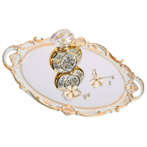 LZYMSZ Decorative Mirror Tray, Vintage Oval Display Tray for Perfume, Makeup, Jewelry, Cosmetic Tray, Serving Tray for Dressing Room, Bedroom, Living Room(Gold)