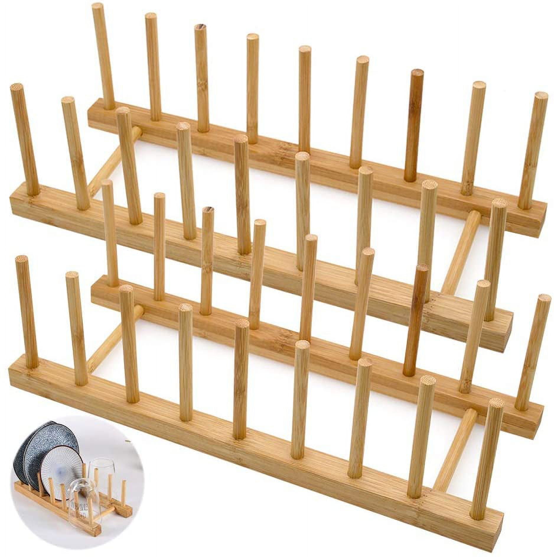 Wood Kitchen Dish Rack With Spoon Fork Holder 2 Tier 22 x 14 x 10 inches