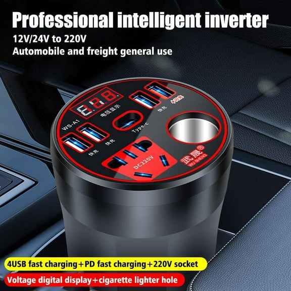 LZYWOD Car Power Inverter Led Display Power Inverter Car Mounted Inverter Cup