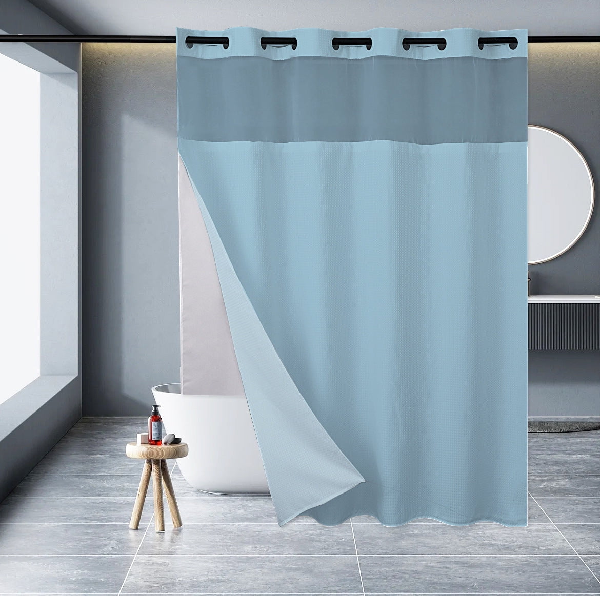 Zrodlmo No Hook Fabric Shower Curtain with Snap Lining, Waffle ...