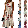 thumbnail image 1 of KLHDSF Dresses For Women Crew Neck Sleeveless Fit And Flare Fashionable Lightweight Elegant Summer Dress Dark Blue L, 1 of 6
