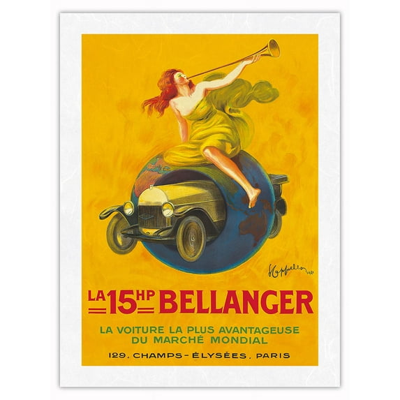 La 15hp Bellanger - The Most Advantageous Car on the World Market - Vintage French Automobile Poster by Leonetto Cappiello c.1921 - Japanese Unryu Rice Paper Art Print (Unframed) 12 x 16 in
