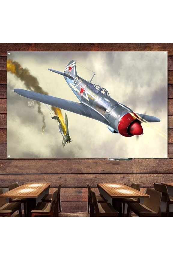 La-5F Plane Fighter Jet Poster Home Decor Banners & Flags, 38" x 57" Aviation Air Force Military Art Pictures Wall Painting Tapestry For Army Fans Room Decoration 0