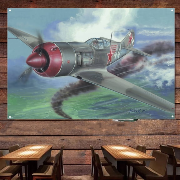 La-7 Soviet Attack Aircraft Posters Wall Banner 38" x 57" Air Force Jet Fighter Canvas Painting HD Print Hang Flag Aviation Military Wall Art Pictures for Living Room Home Decoration
