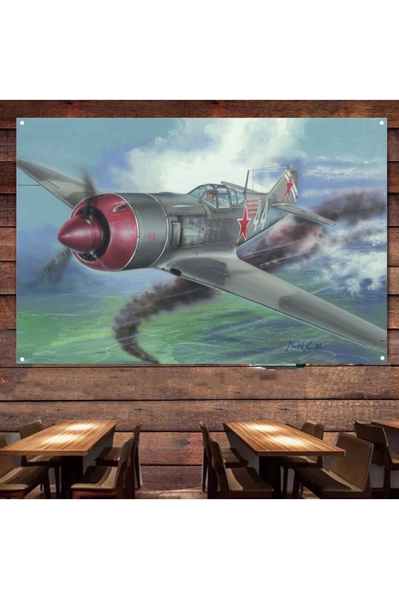 La-7 Soviet Attack Aircraft Posters Wall Banner 38" x 57" Air Force Jet Fighter Canvas Painting HD Print Hang Flag Aviation Military Wall Art Pictures for Living Room Home Decoration