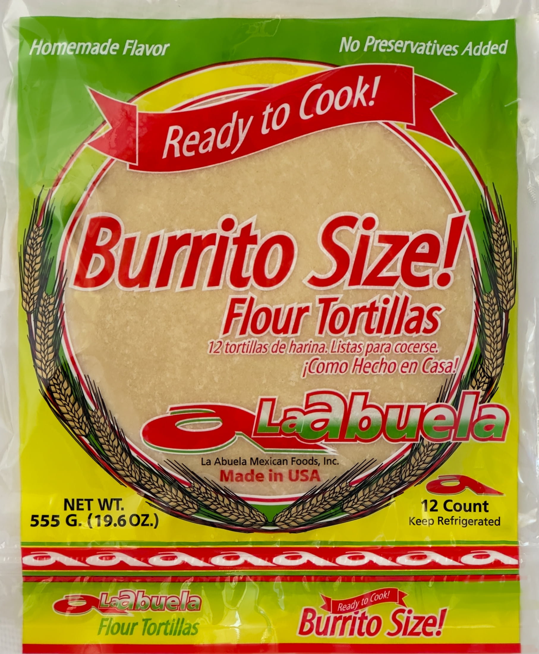 La Abuela Ready to Cook Burrito Size Flour Tortillas, 18.5 oz, 12 Count.